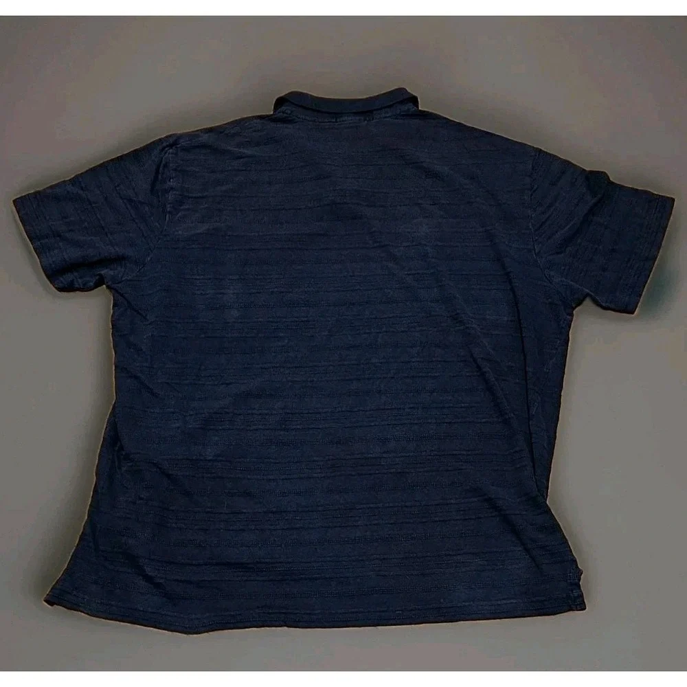 Polo Ralph Lauren Linen Cotton Polo Shirt XL Navy Textured Stripe Made In Peru